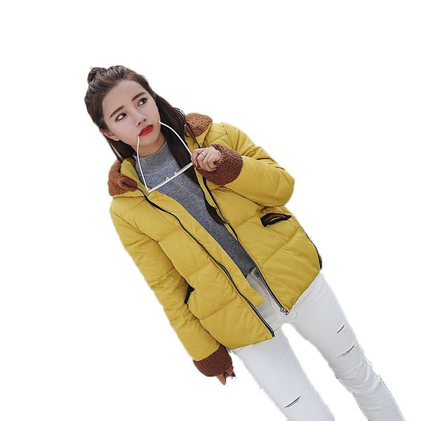 

casual fashion short winter jacket women solid slim hooded winter parka feminina full sleeve cotton pockets woman coats, Tan;black