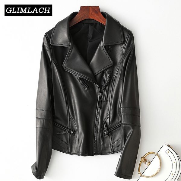 

2019 women genuine leather jacket black slim natural sheep leather jacket motorcycle biker ladies coat outerwear autumn clothes