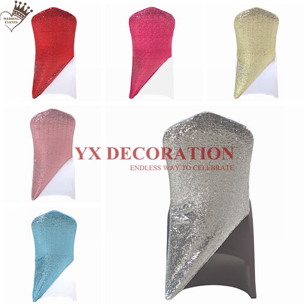 

25 50 100pcs lycra spandex chair cap hood back with sequin fabric for wedding banquet chair cover decoration