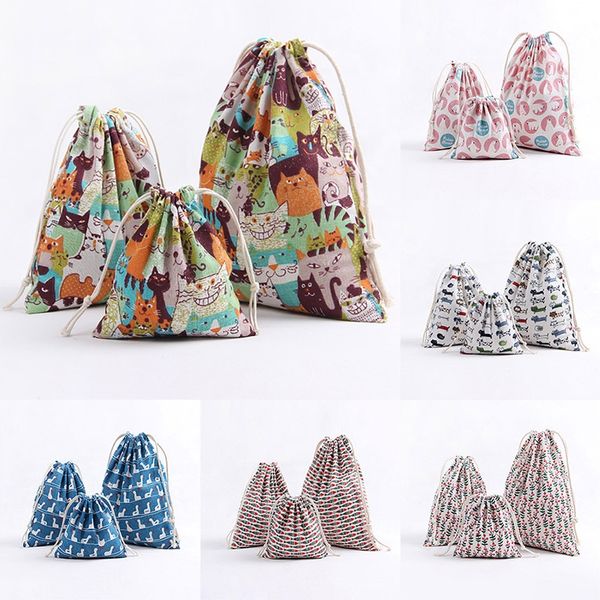 

3 шт. / компл. рождественский подарок мешок хранения сумка хлопок белье drawstring bundle сумки xmas конфеты чай подарочная упаковка рождест