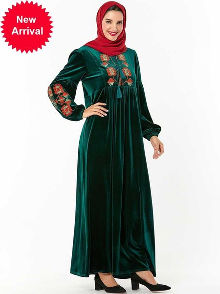 

mc209244 arabian large size women's sleeve gold velvet embroidered long (no headscarf) arabic dress moroccan kaftan muzulmanski, Red