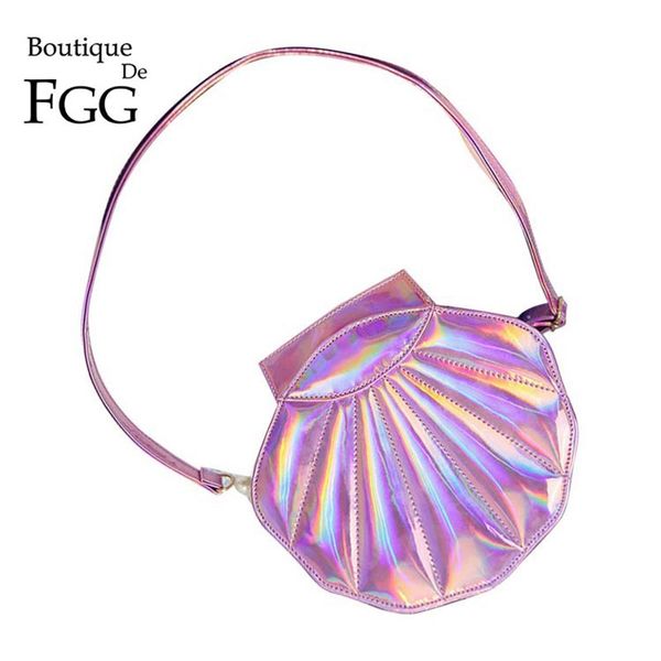 

boutique de fgg иридесцентная радужная кожа pu женщины вскользь плечо сумки shell форма сумка дама крест тело посланник кошельки сумка
