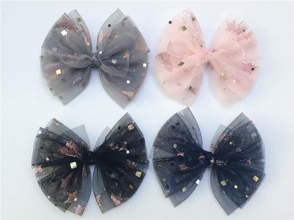 

boutique 20pcs fashion cute gauze bow hairpins glitter star bowknot alligator clips princess headwear hair accessories for girls, Slivery;white