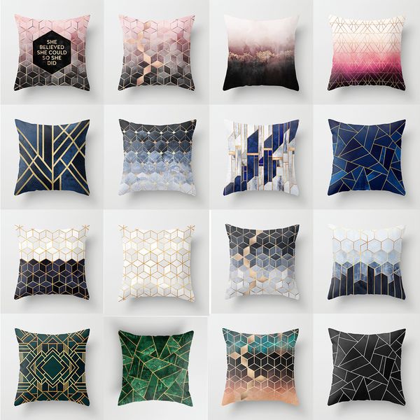 Style Geometric Cushion Cover Polyester Pillow Case Black And