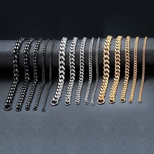 

3mm/5mm/7mm punk stainless steel curb chain necklace flat link black/gold color fashion 2019 neckalce 18inch 20inch 22inch, Silver