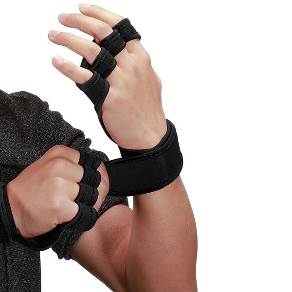 

fitness sports weightlifting gloves silicone anti-slip workout half finger gloves wrist wraps weight lifting grips hand palm, Black