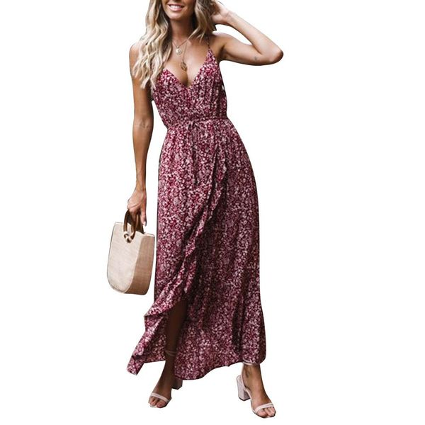 

yiwa summer women dress 2019 v-neck bohemian floral tunic backless beach dress sundress mini party vestidos plus size, White;black