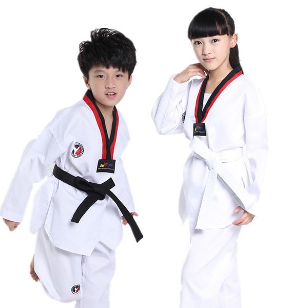 

children kimono judo kickboxing practice costume boys girls taekwondo suits karate taekwondo shirts+pant 2pcs teenages clothes t200414, White