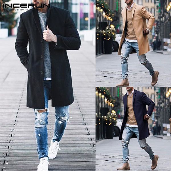 

incerun fashion men trench coats long sleeve business jackets outerwear solid winter casual slim fit men windbreaker 2019 s-5xl, Tan;black