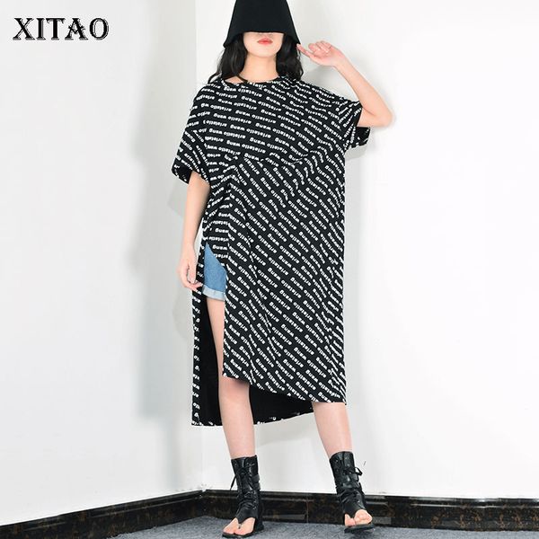 

xitao trend plus size t shirt women fashion alphabet print tee loose split long tshirt wild streetwear women summer dmy3172, White