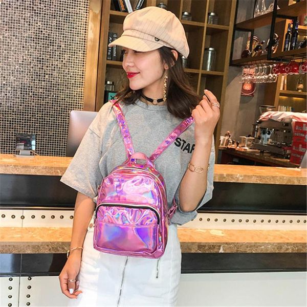 

mini laser backpacks for women silver fashion laser backpack youth bag teenage girls female korean trend personality school bag