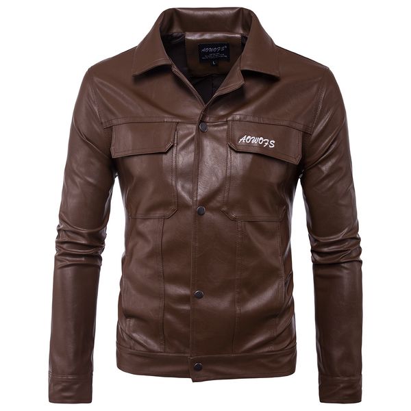 

aliexpress ouma autumn clothing new style men locomotive leather coat lettered embroidered leather jacket coat d105, Black