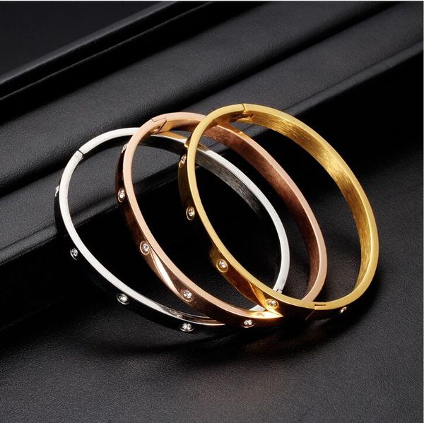 

tricolor couples bangle stainless steel with diamond for women creative valentine gift friend sister gift bracelet jewelry, White