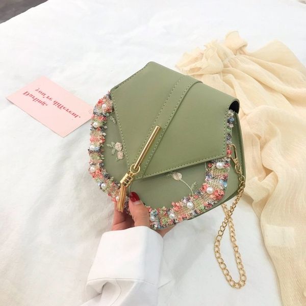 

bag female 2020 new fashion simple polygon flowers tassel shoulder messenger bag