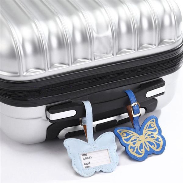

1pc fashion pu printed luggage tag fashion creative butterfly shape suitcase tag baggage bag accessories for travel, Black