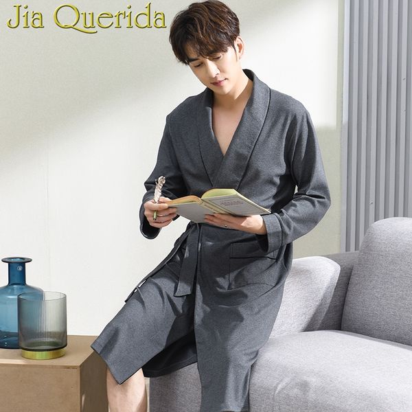 

j&q kimono homme 2019 new arrival male cotton robes belted yukata quality brands pajamas leisure solid home nightgowns for men, Black;brown