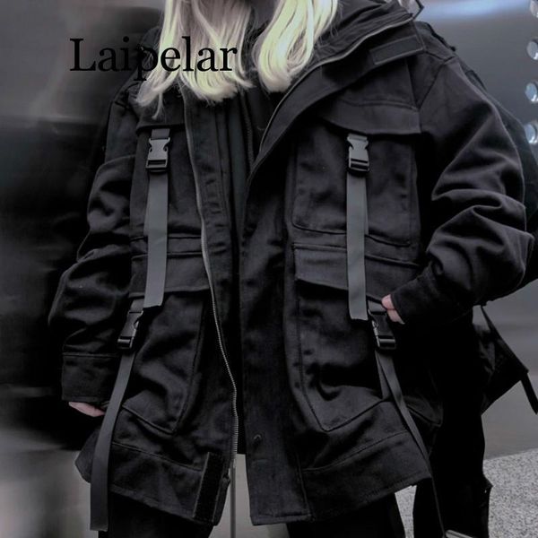 

laipelar korean streetwear harajuku black denim jacket oversized pockets women jeans jackets loose bf vintage casual coats, Black;brown
