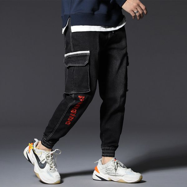 

мужские марка вышитые джинсы мужская мода повседневный тонкий прямой высокий натяжные ног узкие джинсы черные брюки, Blue