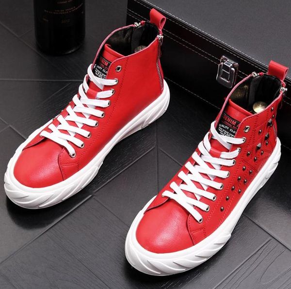 

2019 men fashion ankle martin boots male rivets casual punk shoes high hip hop sneakers chaussure homme, Black
