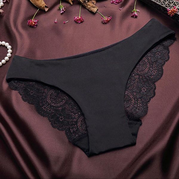 

womens lace panties seamless cotton breathable panty briefs plus size girl brand underwear, Black;pink