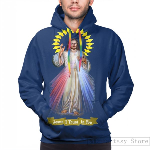 

mens hoodies sweatshirt for women funny jesus divine mercy - jesus i trust in you print casual hoodie streatwear, Black