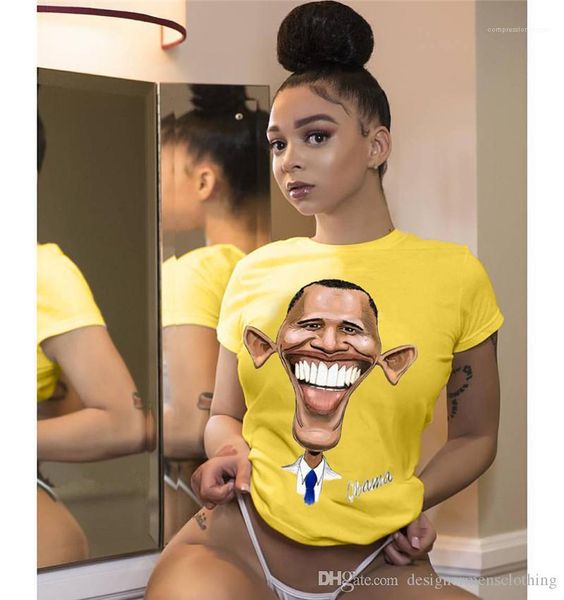 

шеи женские футболки с коротким рукавом смешной характер женские топы женская одежда обама печати o, White