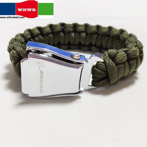 

whwb green outdoor parachute woven airline seat belt buckle survival bracelet/ hand chain hiking and travel kits beoing