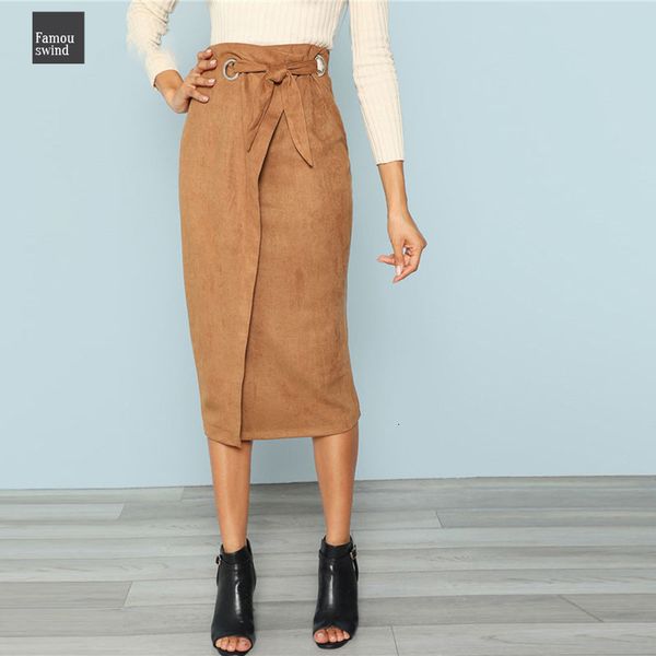 

tie юбка сплошного workwear коричневой линия талия обруч длинной осень-футляр midi юбка женщина elegant ol pencil юбка, Black