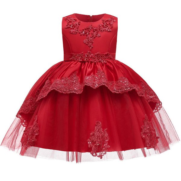 

flower children birthday clothing handmade beaded baby girl dress for wedding party kids dresses for girls toddler dress t200417, Red;yellow