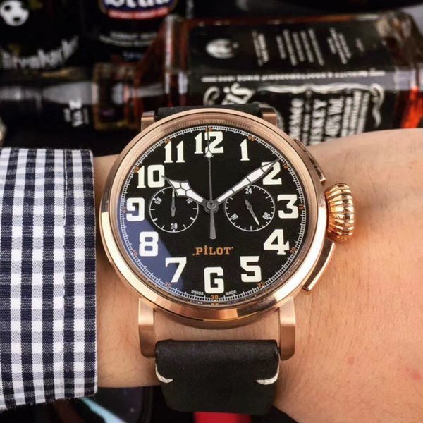 

designer luxury mens watches quartz watch 47mm japanese quartz movement leather belt luminous satch ing, Slivery;brown