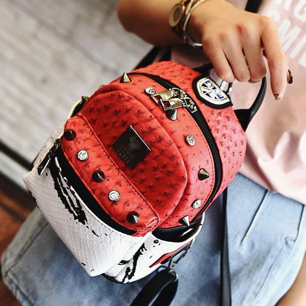 

wholesale- 2016 new summer ostrich tassel backpack multi-purpose bag korean student backpack color rivet shoulder bag ing