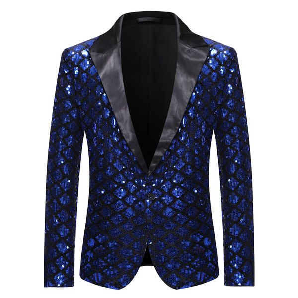 

shiny sequin blazer men royal blue glitter tuxedo blazers mens suit blazer jacket nightclub stage singer prom masculino, White;black