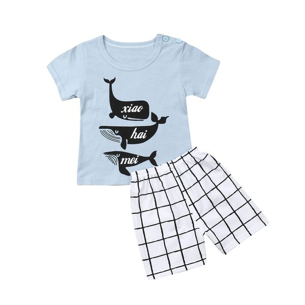 

newborn kids boy short sleeve t-shirt striped shorts pants summer new baby boy clothes cute animal pattern + shorts, White