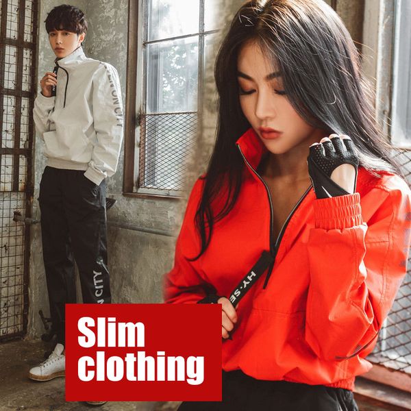 

men women sweating suit sportswear fitness running suit set burn calories fast sweat jacket shapewear weight loss sweatshirt, White;black