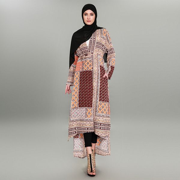 

2019 new arrival women irregular long dress -5xl plus size muslim women floral print abaya dress, Black;gray