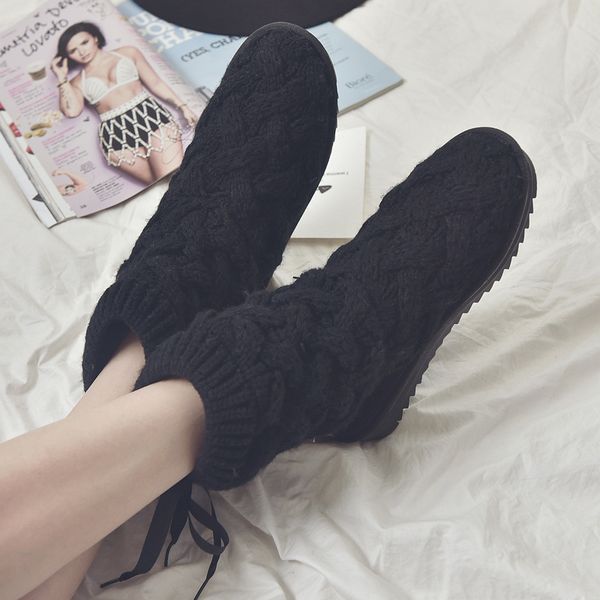 

swyivy knitting snow boots women winter shoes fashion 2019 warm snow boots women ankle boots short plush solid booties for lady, Black