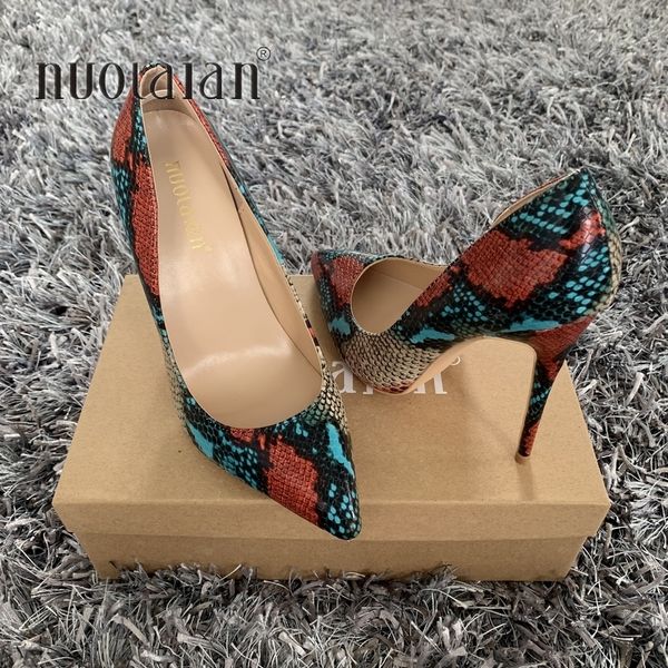 

new fashion woman shoes snake printing party wedding shoes big size 35-42 pointed toe female high heels pumps women shoes, Black