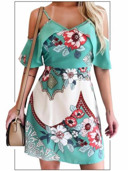 

флора печатных женские летние платья спагетти ремень дамы дизайнер платья элегантный v шеи тонкий женская одежда, Black;gray