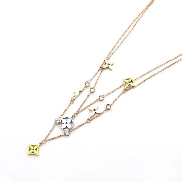 

sky star diamond necklace iced out chains fashion gold necklace double chain necklace stainless steel jewelry flower necklaces