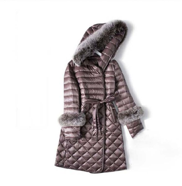 

2019 women's winter fashion luxury high end callar white duck down overcoat with hooded, Black