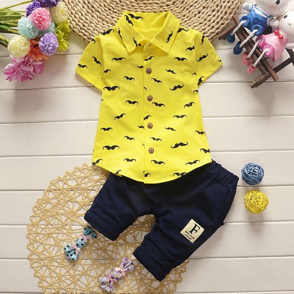 

2pcs newborn baby summer 2019 boy clothes short sleeve fashion print t shirt+pants baby boy set gentleman infant clothing, White