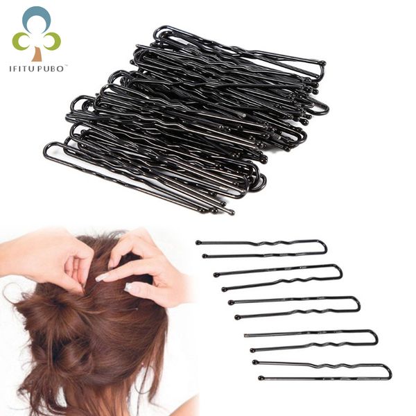 

100pcs/50pcs 5cm hair waved u-shaped bobby pin barrette salon grip clip hairpins wholesale black dropshiping gyh, Golden;silver