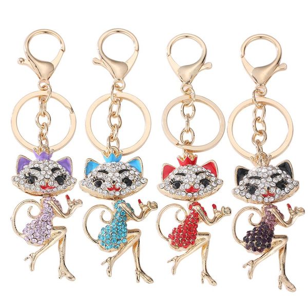 

fashion lady rhinestones inlaid keychain handbag purse key ring clip decor, Silver