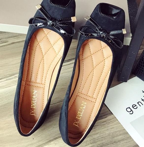 

2019 women's shoes in spring and autumn with new style flat bottom square head suede bowknot @2125, Black