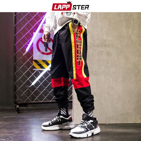 

lappster men color block streetwear joggers pants 2019 hip hop side striped track pants man japan style black trousers plus size