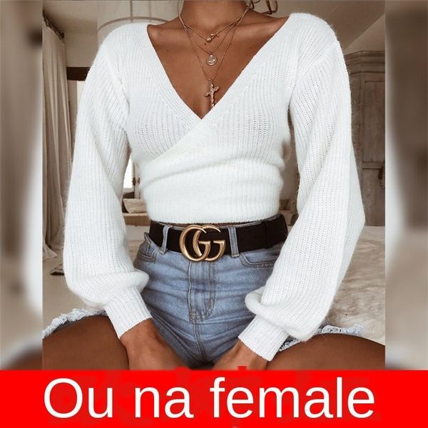 

женский дизайнер 0994 сезон белый шнуровка с длинным рукавом v-образным вырезом блузка sweaterq4gm, Black;brown