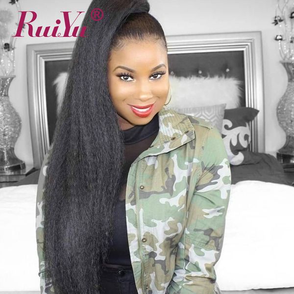 

ruiyu итальянский yaki человеческих волос парики шнурка для чернокожих женщин kinky прямая фронта шнурка парики pre щипковых с ребенком воло, Black