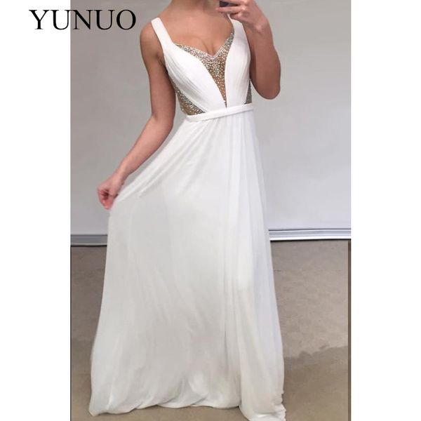 

yunuo illusion plunging v-neck beaded chiffon prom dress long n20, White;black