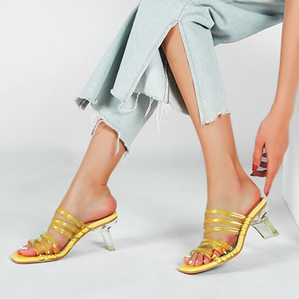 

wholesale fashion summer transparent square high heel sandals for womens, Black