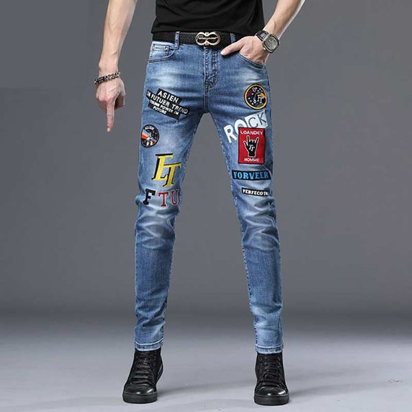 

2020 Fashion Designer Skinny Jeans Men's Straight Slim Elastic Jeans Men's Casual Men's Elastic Denim Pants Classic Pants 2020 new designer